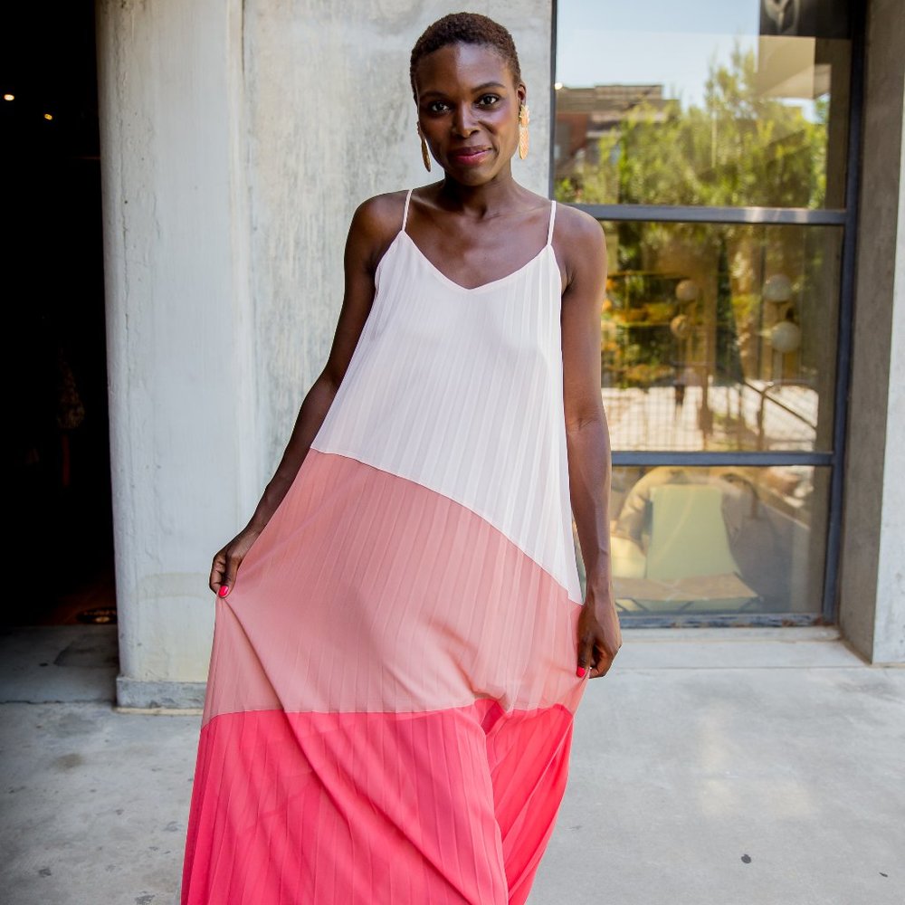 Color Block Spaghetti Strap Maxi Dress